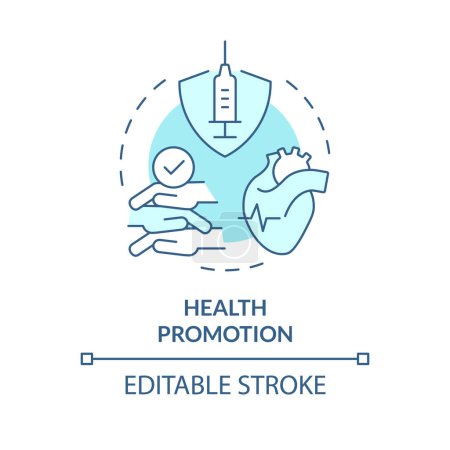 Health promotion soft blue concept icon. Disease prevention. Public health. Preventive medicine. Role of NGO. Round shape line illustration. Abstract idea. Graphic design. Easy to use in article