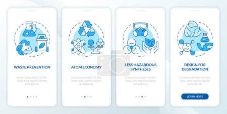 Green chemistry basics blue onboarding mobile app screen. Walkthrough 4 steps editable graphic instructions with linear concepts. UI, UX, GUI template. Myriad Pro-Bold, Regular fonts used