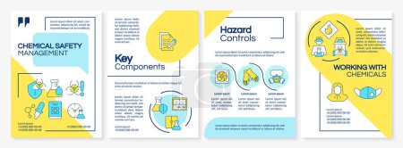 Toxic products safety control brochure template. Risk assessment. Leaflet design with linear icons. Editable 4 vector layouts for presentation, annual reports. Questrial, Lato-Regular fonts used