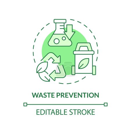 Icono concepto verde de prevención de residuos. Daños ecológicos, impacto ambiental. Reduce la contaminación. Ilustración de línea de forma redonda. Una idea abstracta. Diseño gráfico. Presentación fácil de usar, artículo