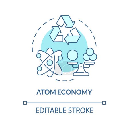 Atom Economy weiches blaues Konzeptsymbol. Grüne Chemie, nachhaltige Synthese. Energieeffizienz. Abbildung der runden Formlinie. Abstrakte Idee. Grafikdesign. Einfach zu bedienende Präsentation, Artikel
