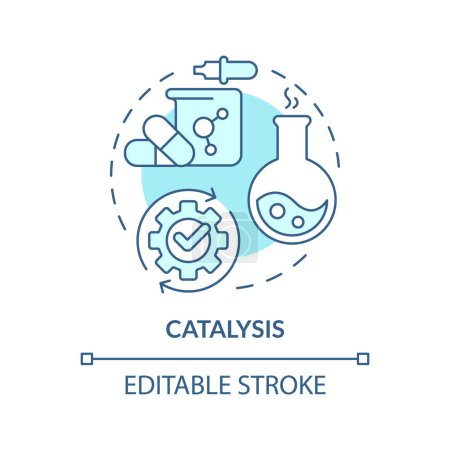 Catalysis soft blue concept icon. Chemical reaction, molecular processes. Toxic substances. Round shape line illustration. Abstract idea. Graphic design. Easy to use presentation, article