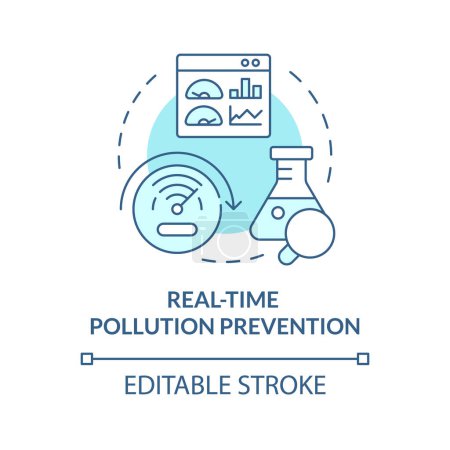 Illustration for Realtime pollution prevention soft blue concept icon. Waste creation, environmental impact. Round shape line illustration. Abstract idea. Graphic design. Easy to use presentation, article - Royalty Free Image