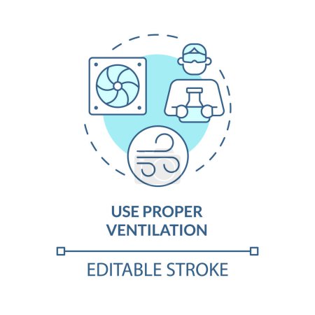Proper ventilation use soft blue concept icon. Hazardous vapors. Engineering control, workplace safety. Round shape line illustration. Abstract idea. Graphic design. Easy to use presentation