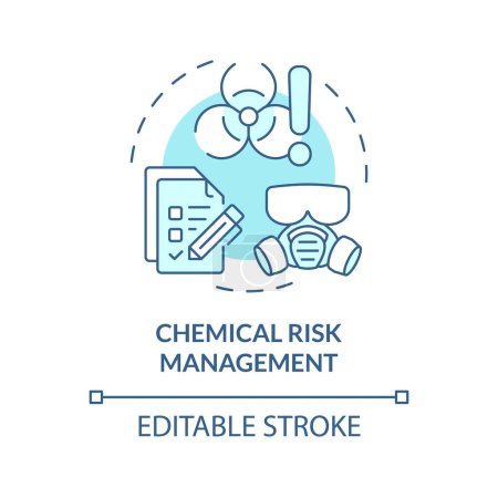 Illustration for Chemical risk management soft blue concept icon. Personal protective equipment. Hazard danger sign. Round shape line illustration. Abstract idea. Graphic design. Easy to use presentation, article - Royalty Free Image