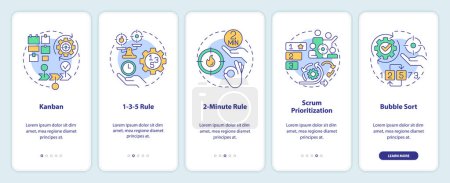 Illustration for Prioritization tools onboarding mobile app screen. Time management. Walkthrough 5 steps editable graphic instructions with linear concepts. UI, UX, GUI template. Myriad Pro-Bold, Regular fonts used - Royalty Free Image