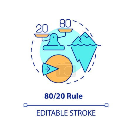 80 20 rule multi color concept icon. Time management. Round shape line illustration. Abstract idea. Graphic design. Easy to use in infographic, promotional material, article, blog post