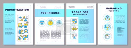 Prioritization techniques brochure template. Time management. Leaflet design with linear icons. Editable 4 vector layouts for presentation, annual reports. Arial-Black, Myriad Pro-Regular fonts used