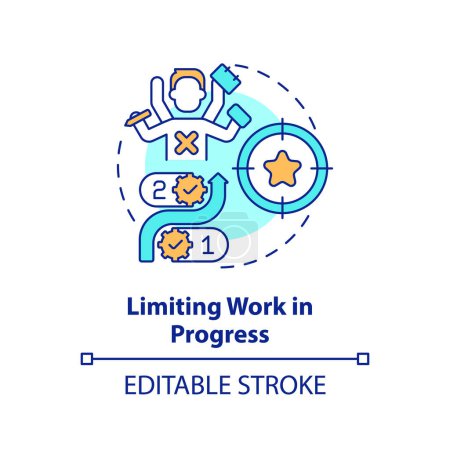 Illustration for Limiting work in progress multi color concept icon. Workflow managing. Round shape line illustration. Abstract idea. Graphic design. Easy to use in infographic, promotional material, article - Royalty Free Image
