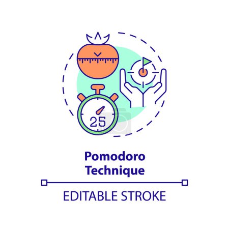 Pomodoro Technik Multi-Color-Konzept Symbol. Fokuskontrolle. Abbildung der runden Formlinie. Abstrakte Idee. Grafikdesign. Einfach zu bedienen in Infografik, Werbematerial, Artikel, Blog-Post