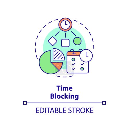 Illustration for Time blocking multi color concept icon. Workflow management. Round shape line illustration. Abstract idea. Graphic design. Easy to use in infographic, promotional material, article, blog post - Royalty Free Image