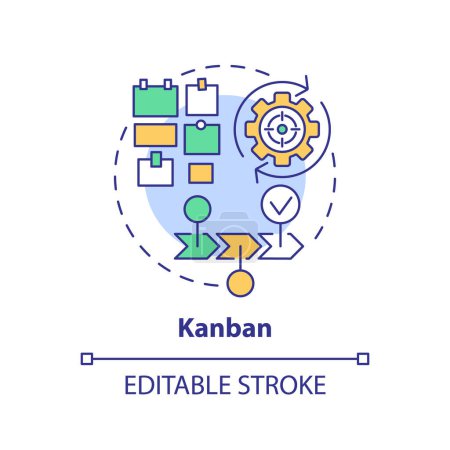 Illustration for Kanban method multi color concept icon. Team management. Round shape line illustration. Abstract idea. Graphic design. Easy to use in infographic, promotional material, article, blog post - Royalty Free Image