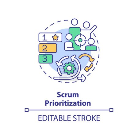 Scrum prioritization multi color concept icon. Teamwork organization. Round shape line illustration. Abstract idea. Graphic design. Easy to use in infographic, promotional material, article, blog post