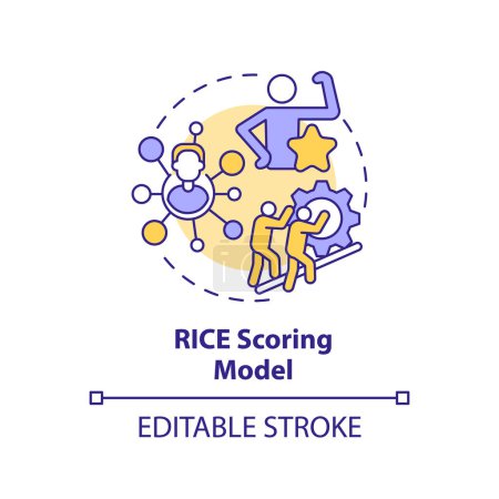RICE scoring model multi color concept icon. Teamwork organization. Round shape line illustration. Abstract idea. Graphic design. Easy to use in infographic, promotional material, article, blog post