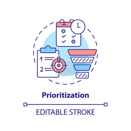Illustration for Prioritization multi color concept icon. Task management, productivity. Round shape line illustration. Abstract idea. Graphic design. Easy to use in infographic, promotional material, article - Royalty Free Image