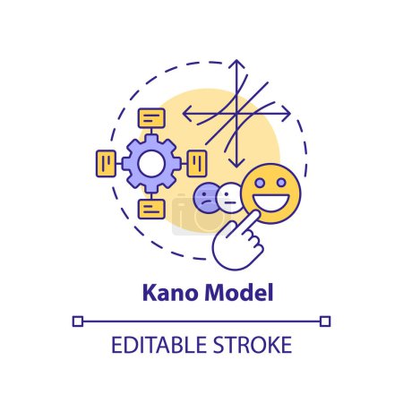 Modelo Kano icono concepto multicolor. Organización del trabajo en equipo. Ilustración de línea de forma redonda. Una idea abstracta. Diseño gráfico. Fácil de usar en infografía, material promocional, artículo, entrada de blog