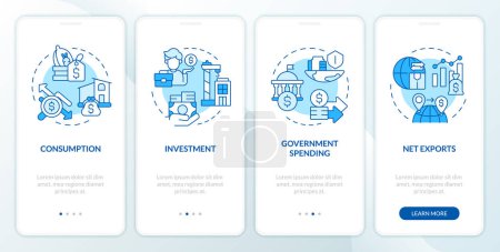 Socioeconomic financial statements blue onboarding mobile app screen. Walkthrough 4 steps editable graphic instructions with linear concepts. UI, UX, GUI template. Myriad Pro-Bold, Regular fonts used