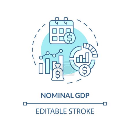 Nominal gdp soft blue concept icon. Indicador económico. Bienes y servicios. Economía nacional. Ilustración de línea de forma redonda. Una idea abstracta. Diseño gráfico. Fácil de usar en folleto, folleto