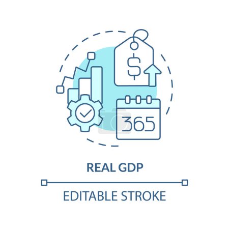 Real gdp soft blue concept icon. Macro economy. Government revenue, capital gain. Market value. Round shape line illustration. Abstract idea. Graphic design. Easy to use in brochure, booklet