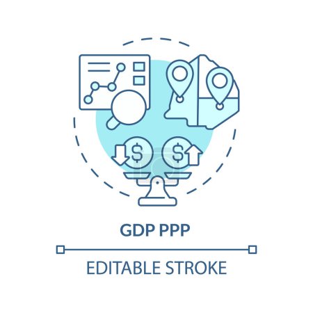 Gdp ppp soft blue concept icon. Purchasing power parity. Wages and salaries, social economics. Round shape line illustration. Abstract idea. Graphic design. Easy to use in brochure, booklet