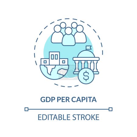 Gdp per capita soft blue concept icon. Socioeconomic indicator. Individual payment basis. Round shape line illustration. Abstract idea. Graphic design. Easy to use in brochure, booklet