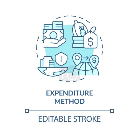 Expenditure method soft blue concept icon. Gdp calculating. National economics. Geopolitical finances. Round shape line illustration. Abstract idea. Graphic design. Easy to use in brochure, booklet