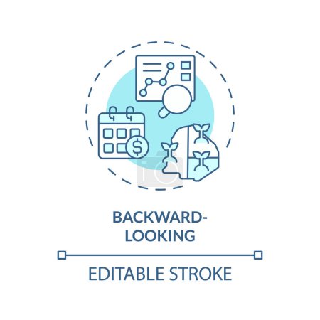 Backward-looking soft blue concept icon. Economical predictions. Market data analysis. Financial metrics. Round shape line illustration. Abstract idea. Graphic design. Easy to use in brochure