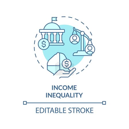 Icono concepto de desigualdad de ingresos azul suave. Salarios y diferencias salariales. Calidad de vida, estabilidad financiera. Ilustración de línea de forma redonda. Una idea abstracta. Diseño gráfico. Fácil de usar en folleto, folleto