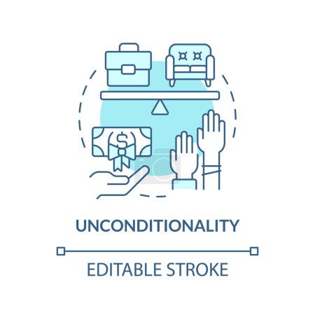 Illustration for Unconditionality soft blue concept icon. Social policies equality. Resources regulation. Round shape line illustration. Abstract idea. Graphic design. Easy to use in brochure, booklet - Royalty Free Image