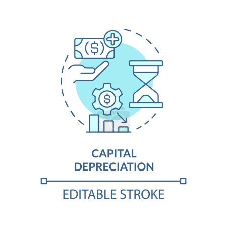 Capital depreciation soft blue concept icon. National inflation. Financial distress, economic downturn. Round shape line illustration. Abstract idea. Graphic design. Easy to use in brochure, booklet