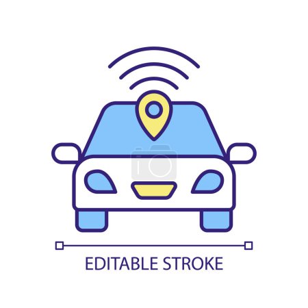 Vehicle tracking RGB color icon. Monitoring system, gps technology. Realtime travel data. Telematics software. Isolated vector illustration. Simple filled line drawing. Editable stroke