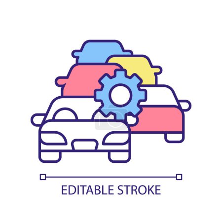Illustration for Fleet management RGB color icon. Vehicle tracking, telematics. Transportation services, gps technology. Car maintenance. Isolated vector illustration. Simple filled line drawing. Editable stroke - Royalty Free Image