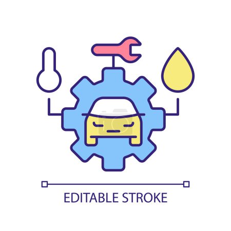 Car preventive maintenance RGB color icon. Vehicle scheduled inspection. Automotive repair services, logistics. Isolated vector illustration. Simple filled line drawing. Editable stroke