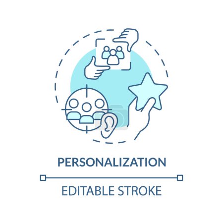 Personalization soft blue concept icon. Employee recognition. Individual approach. Boost morale and encourage. Round shape line illustration. Abstract idea. Graphic design. Easy to use