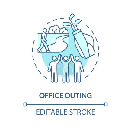 Oficina salida suave icono concepto azul. Reconocimiento de empleados. Trabajo en equipo. Actividad de ocio. Evento corporativo. Ilustración de línea de forma redonda. Una idea abstracta. Diseño gráfico. Fácil de usar