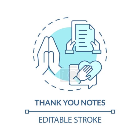 Thank you notes soft blue concept icon. Employee recognition. Handwritten message for coworker. Express gratitude. Round shape line illustration. Abstract idea. Graphic design. Easy to use