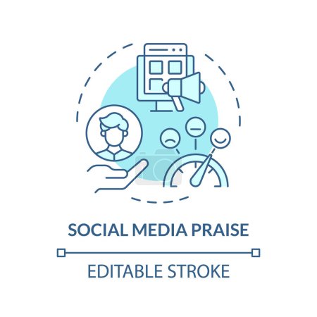 Illustration for Social media praise soft blue concept icon. Employee public recognition. Online announcement. Employee of the month. Round shape line illustration. Abstract idea. Graphic design. Easy to use - Royalty Free Image