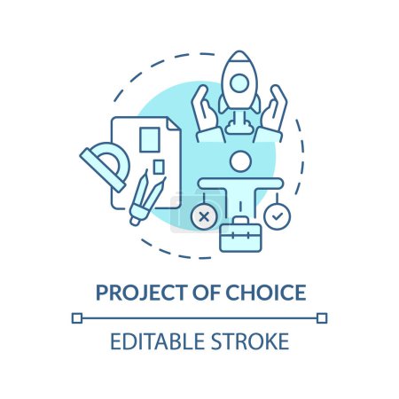 Project of choice soft blue concept icon. Employee recognition. Lead project. Career opportunity. Project management. Round shape line illustration. Abstract idea. Graphic design. Easy to use
