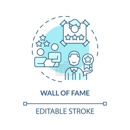 Illustration for Wall of fame soft blue concept icon. Employee recognition and praise. Worker acknowledgement. Employee of the month. Round shape line illustration. Abstract idea. Graphic design. Easy to use - Royalty Free Image