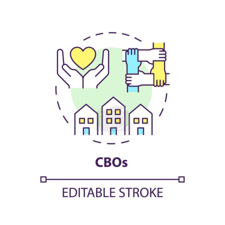 CBOs multi color concept icon. Community based organization. Local unity. Neighbourhood. Civic engagement. Round shape line illustration. Abstract idea. Graphic design. Easy to use in article