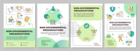 Non governmental organizations green circle brochure template. Leaflet design with linear icons. Editable 4 vector layouts for presentation, annual reports. Arial-Black, Myriad Pro-Regular fonts used