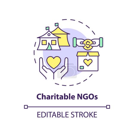 Charitable NGOs multi color concept icon. Non governmental organization. Humanitarian aid. Volunteer work. Round shape line illustration. Abstract idea. Graphic design. Easy to use in article