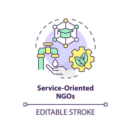 Illustration for Service oriented NGOs multi color concept icon. Non governmental organization. Community development. Round shape line illustration. Abstract idea. Graphic design. Easy to use in article - Royalty Free Image