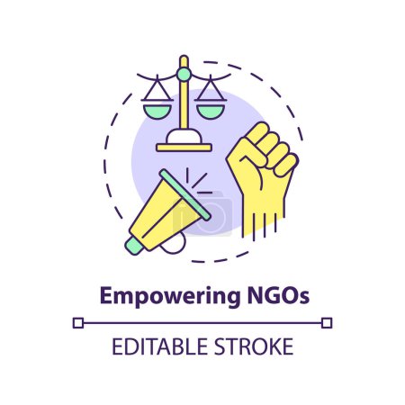 Illustration for Empowering NGOs multi color concept icon. Non governmental organization. Activism for social changes. Round shape line illustration. Abstract idea. Graphic design. Easy to use in article - Royalty Free Image