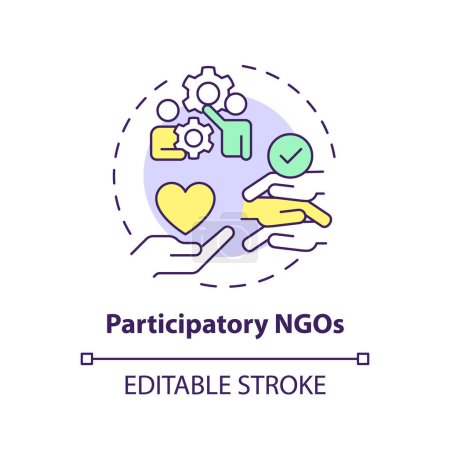 Participatory NGOs multi color concept icon. Non governmental organization. Public participation. Round shape line illustration. Abstract idea. Graphic design. Easy to use in article
