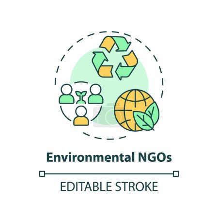 Icono de concepto multicolor de ONG ambientales. Organización no gubernamental. Acción climática. Conservación natural. Ilustración de línea de forma redonda. Una idea abstracta. Diseño gráfico. Fácil de usar en el artículo