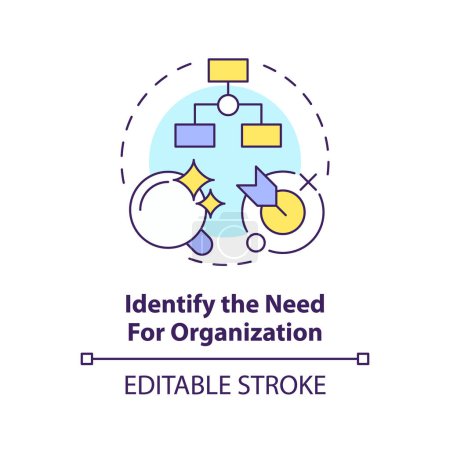 Identify need for NGO multi color concept icon. Steps to start nonprofit organization. Define mission. Round shape line illustration. Abstract idea. Graphic design. Easy to use in article