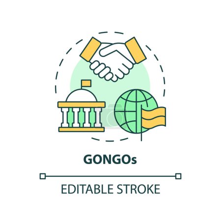 Ilustración de Icono de concepto multi-color de GONGO. Gobierno organizó ONG. Organizaciones patrocinadas por el Estado. Asuntos globales. Ilustración de línea de forma redonda. Una idea abstracta. Diseño gráfico. Fácil de usar en el artículo - Imagen libre de derechos