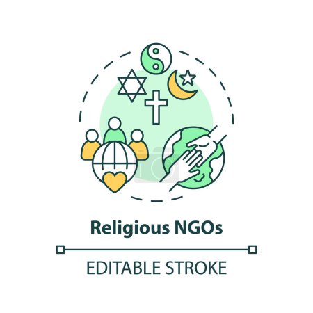 Illustration for Religious NGOs multi color concept icon. Non governmental organization. Faith based coalition. Humanitarian aid. Round shape line illustration. Abstract idea. Graphic design. Easy to use in article - Royalty Free Image