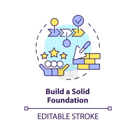 Build solid foundation multi color concept icon. Steps to start nonprofit organization. Strategic planning. Round shape line illustration. Abstract idea. Graphic design. Easy to use in article